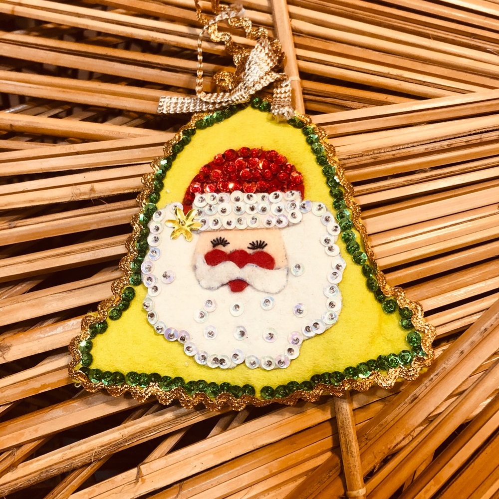 Vintage Santa Claus Bell Felt Ornament